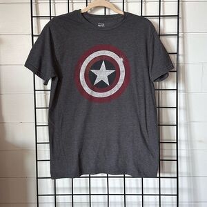 Marvel Comics Captain America T-Shirt Mens L Dark Heather‎ Gray Shield Emblem